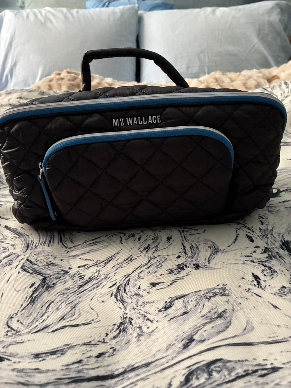 NWT MZWallace LIMITED EDITION X SPLITS59 Black/Blue Trim Accordion Cosmetic Bag. - Picture 5 of 10